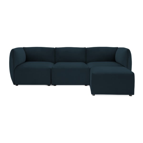 Granatowa 3-osobowa sofa modułowa z podnóżkiem Vivonita Velvet Cube