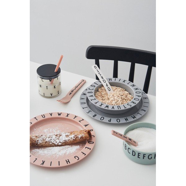 Szary głęboki talerz dla dzieci Design Letters Eat & Learn, ø 15,5 cm-image-1