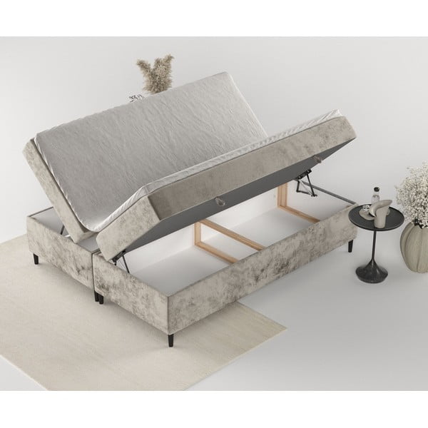Jasnobrązowe łóżko boxspring ze schowkiem 200x200 cm Araya – Maison de Rêve-image-4