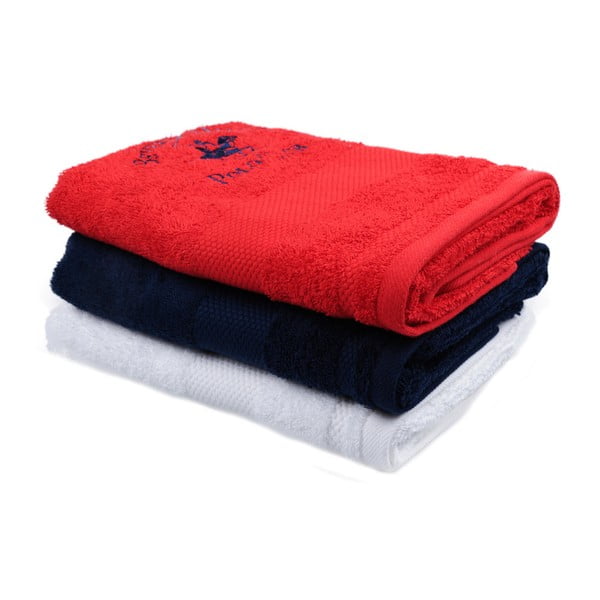 Zestaw czerwonego, granatowego i białego ręcznika Beverly Hills Polo Club Tommy Orj, 50x100 cm