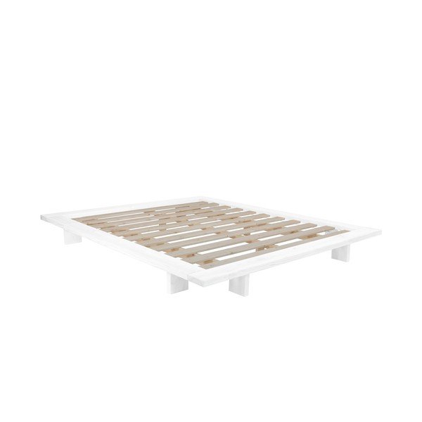 Łóżko dwuosobowe z drewna sosnowego z materacem Karup Design Japan Double Latex White/Black, 160x200 cm-image-3