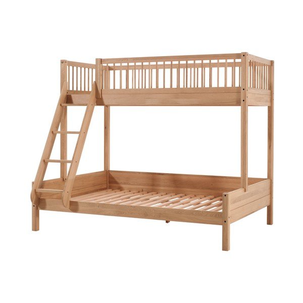 Piętrowe łóżko dziecięce z litego drewna dębowego ze stelażem 140x200/90x200 cm w naturalnym kolorze Forrest – Vipack