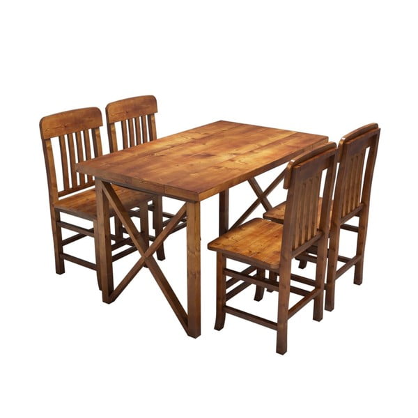 Zestaw stołu i 4 krzeseł z drewna sosnowego Mostar