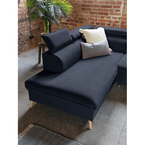 Ciemnoniebieski aksamitny rozkładany narożnik (lewostronny/w kształcie litery U) Sweet Harmony – Miuform-image-4