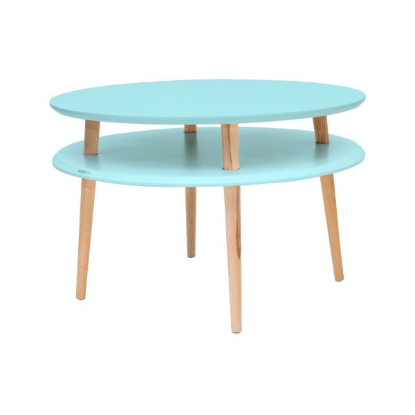 Jasnoturkusowy stolik z drewnianymi nogami Ragaba UFO, Ø 70 cm