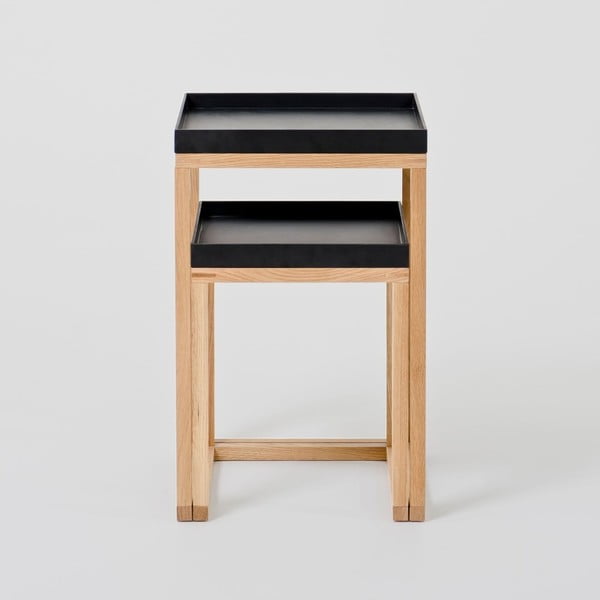 Zestaw 2 stolików z drewna dębowego z czarnym blatem Wireworks Oak-image-1