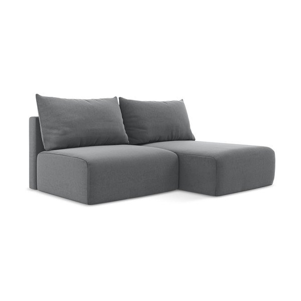 Szary aksamitny rozkładany/ze schowkiem narożnik (prawostronny/z szezlongiem) Kalena – Makamii-image-2