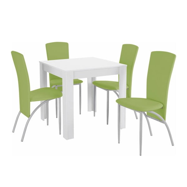 Komplet stołu i 4 zielonych krzeseł Støraa Lori Nevada Duro White Green
