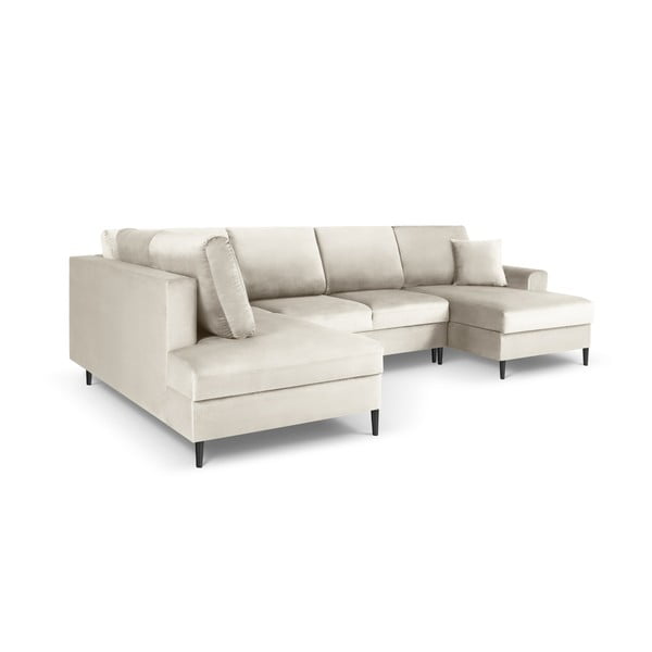 Beżowy aksamitny rozkładany narożnik ze schowkiem (lewostronny/w kształcie litery U) Kyoto – Cosmopolitan Design-image-3