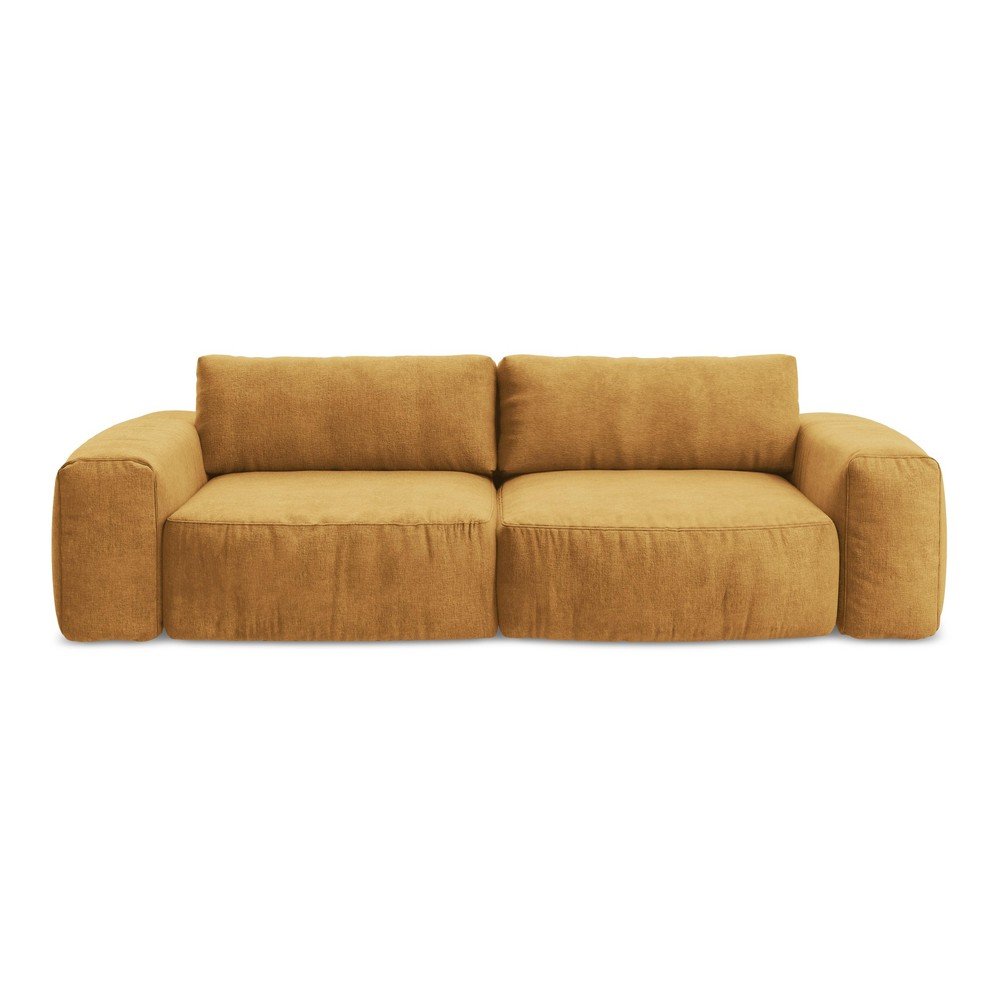 Musztardowa rozkładana sofa z tkaniny szenilowej 275 cm Kuki – Makamii