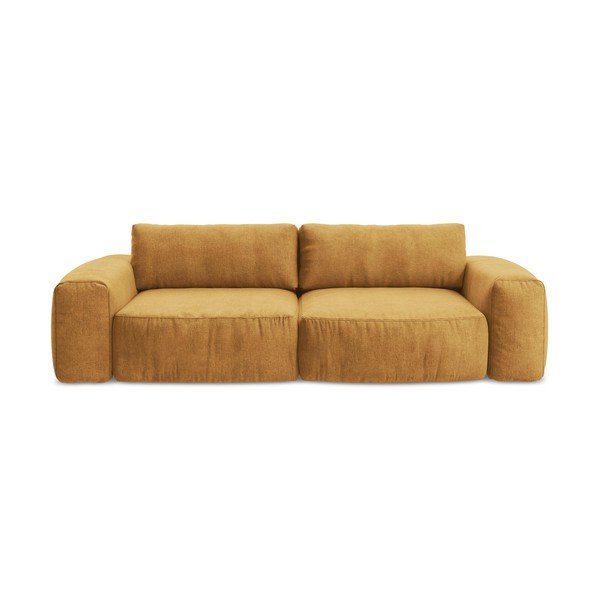 Musztardowa rozkładana sofa z tkaniny szenilowej 275 cm Kuki – Makamii