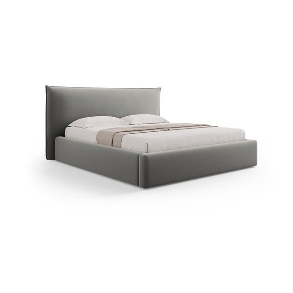 Szare tapicerowane łóżko dwuosobowe ze schowkiem i stelażem 140x200 cm Elio – Milo Casa-image-4