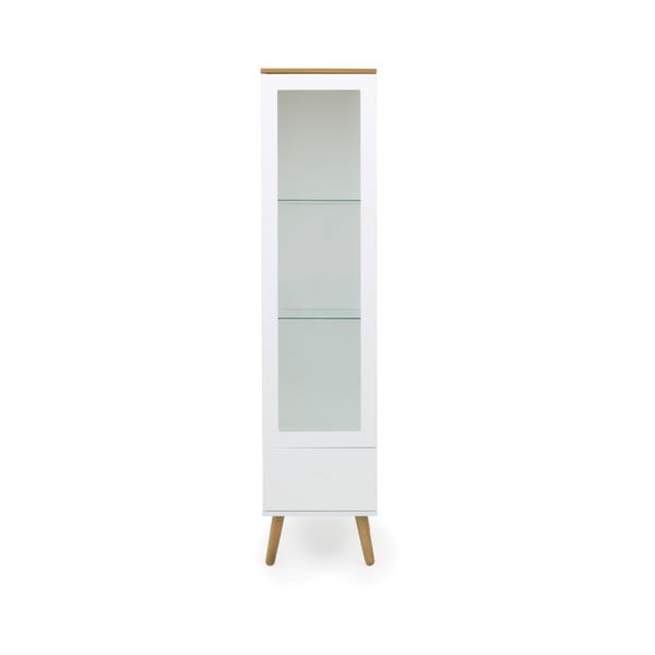 Biała 1-drzwiowa witryna z nogami z drewna dębowego Tenzo Dot, wys. 175 cm