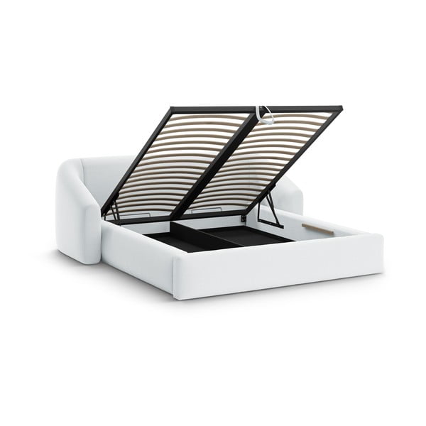 Jasnoszare tapicerowane łóżko dwuosobowe ze schowkiem ze stelażem 140x200 cm Campi – Cosmopolitan Design-image-2