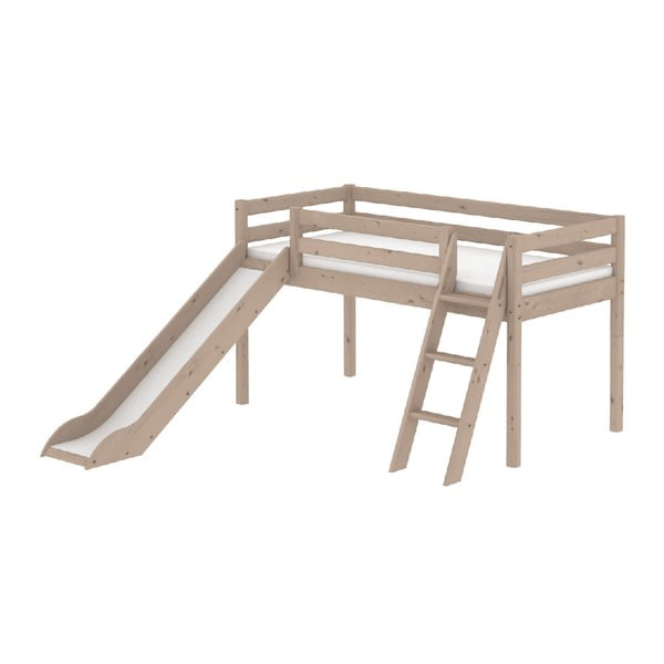 Brązowe łóżko średniej wielkości dziecięce z drewna sosnowego ze ślizgawką i z drabinką Flexa Classic, 90x200 cm