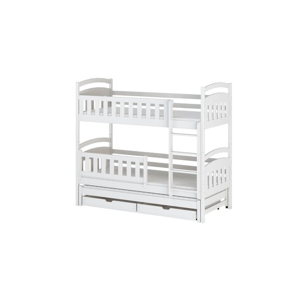 Białe piętrowe łóżko dziecięce z drewna sosnowego ze schowkiem 80x200 cm Blanka – Lano Meble