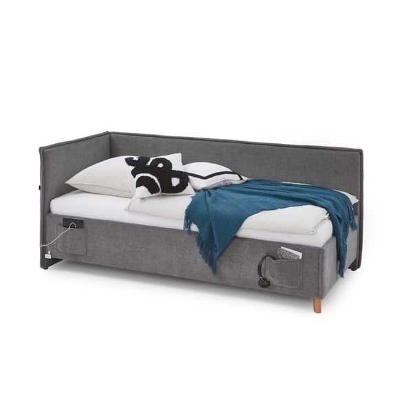 Szare tapicerowane narożne łóżko dziecięce bez stelaża 90x200 cm Fun – Meise Möbel-image-3