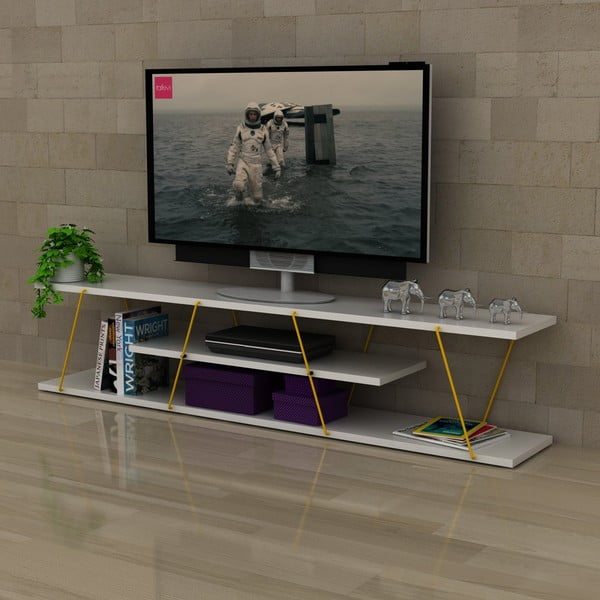 Biała szafka pod TV z żółtymi elementami Rafevi Tars-image-3