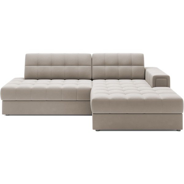 Beżowy aksamitny rozkładany narożnik (prawostronny/z szezlongiem) Blezalt – ELTAP