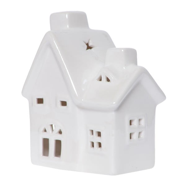 Biały świecznik ceramiczny w kształcie domku Ewax Maison Enniege, wys. 13 cm