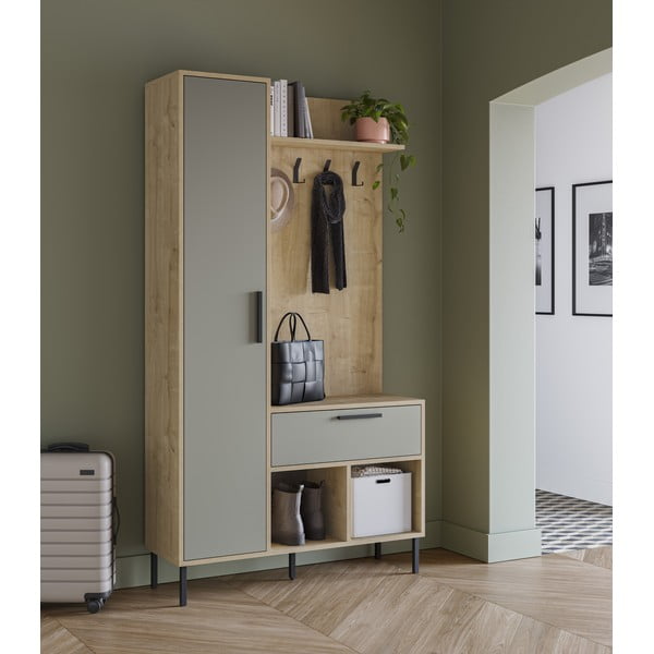 Zielono-naturalny zestaw do przedpokoju w dekorze dębu 108x195x35 cm Heidy – Marckeric-image-1