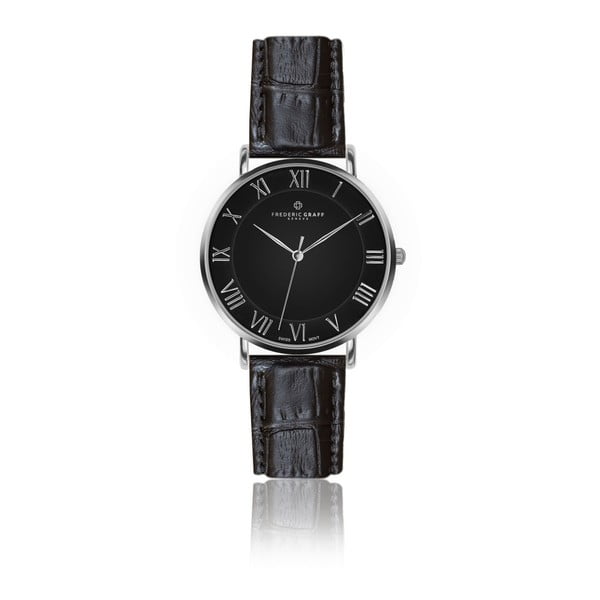 Zegarek męski z czarnym paskiem skórzanym Frederic Graff Silver Dom Croco Black Leather