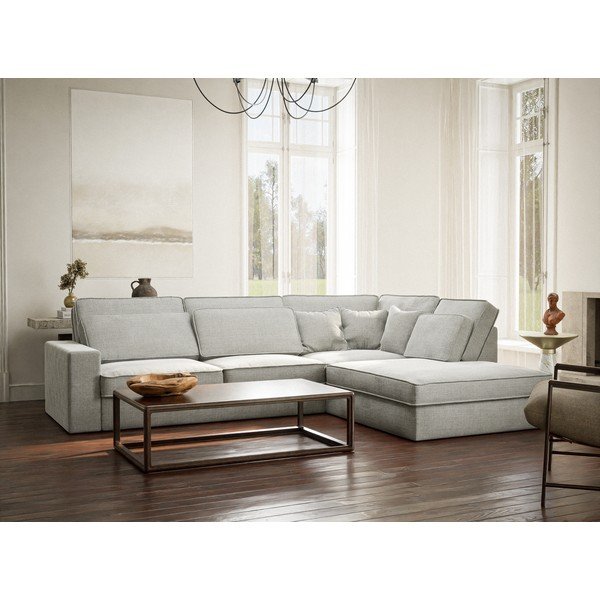 Jasnoszary narożnik z tkaniny szenilowej (prawostronny/w kształcie litery L) Kirou – Maison de Rêve-image-1