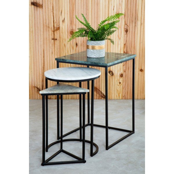 Stoliki zestaw 3 szt. z marmurowym blatem 40x40 cm Mandoli – Premier Housewares-image-1