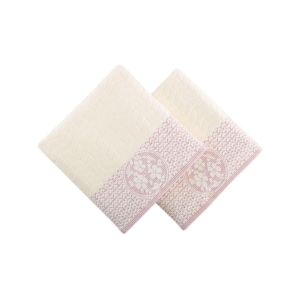 Zestaw 2 szarych ręczników z różowym detalem Amada, 50x90 cm