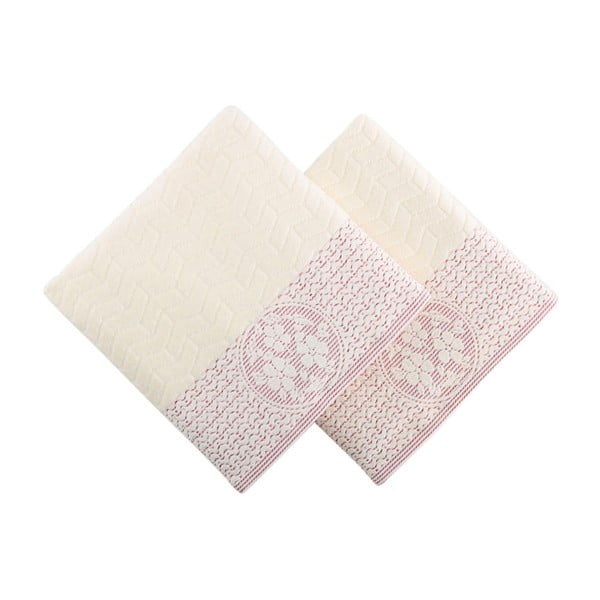 Zestaw 2 szarych ręczników z różowym detalem Amada, 50x90 cm
