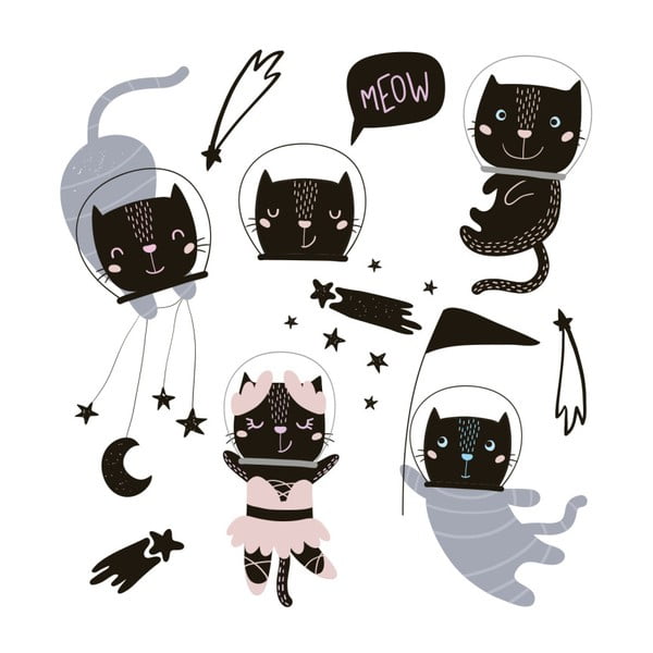 Zestaw dziecięcych naklejek ściennych Ambiance Scandinavian Animals Cosmonaut Cats-image-2