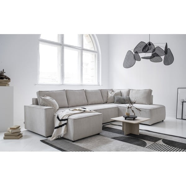 Biały sztruksowy rozkładany narożnik (prawostronny/w kształcie litery U) Brave Dave – Miuform-image-2