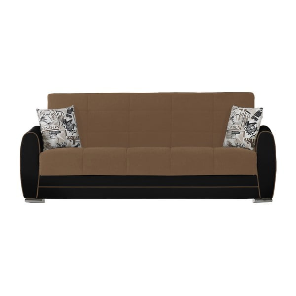 Brązowo-czarna trzyosobowa sofa rozkładana ze schowkiem Esidra Rest