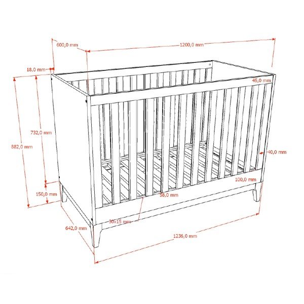 Łóżeczko w dekorze orzecha z regulowaną wysokością 60x120 cm w ciemnym naturalnym kolorze Ilyas – Vipack-image-3