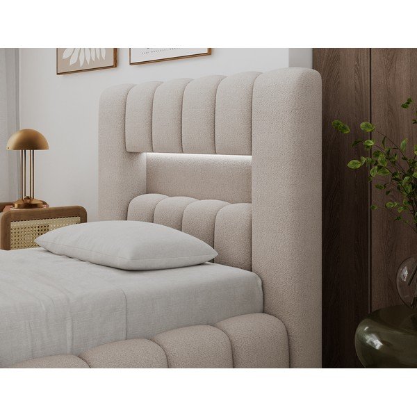 Beżowe tapicerowane łóżko jednoosobowe ze schowkiem ze stelażem 90x200 cm Lamica – ELTAP-image-3