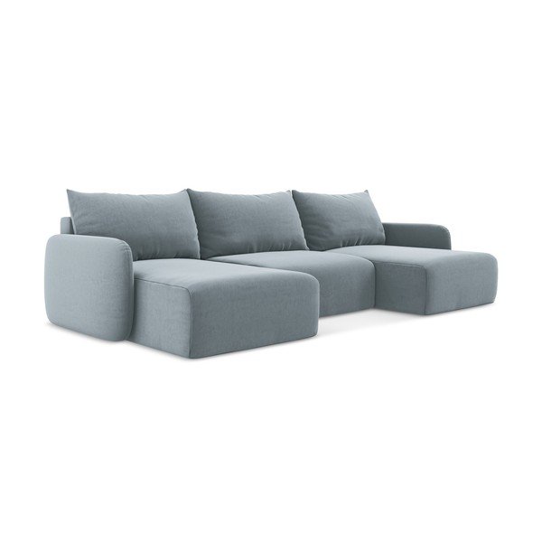 Niebieski aksamitny rozkładany/ze schowkiem narożnik (w kształcie litery U) Kalena – Makamii-image-2