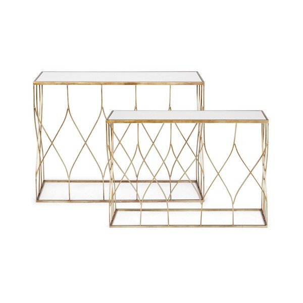 Konsole zestaw 2 szt. ze szklanym blatem w kolorze złota 33x104 cm Elenor – Bizzotto-image-3