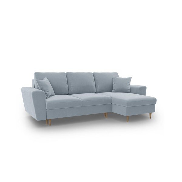 Jasnoniebieski aksamitny rozkładany narożnik ze schowkiem Kyoto – Cosmopolitan Design-image-1