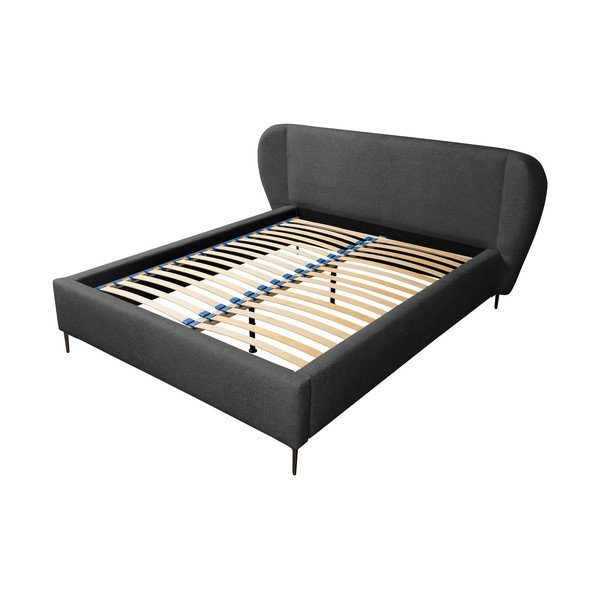 Ciemnoszare tapicerowane łóżko dwuosobowe ze stelażem 160x200 cm Makana – Makamii-image-2