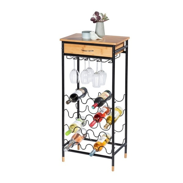 Czarno-naturalna metalowa szafka na wino liczba butelek 16, 48x95 cm Loft – Wenko-image-1