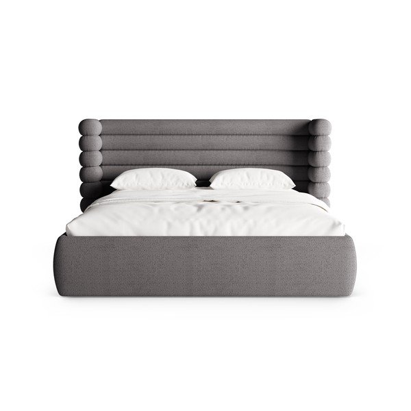 Ciemnoszare tapicerowane łóżko dwuosobowe ze schowkiem i stelażem 160x200 cm Mount – Micadoni -image-4