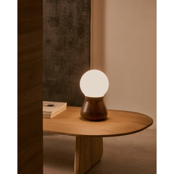 Ciemnobrązowa lampa stołowa z litego drewna kauczukowego (wysokość 26 cm) Okeni – Kave Home-image-1