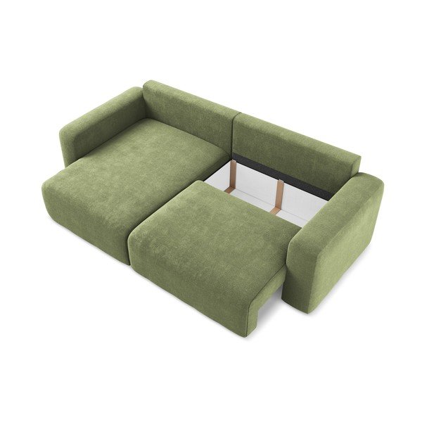 Zielony rozkładany/ze schowkiem narożnik z tkaniny szenilowej (lewostronny/z szezlongiem) Kona – Makamii-image-4