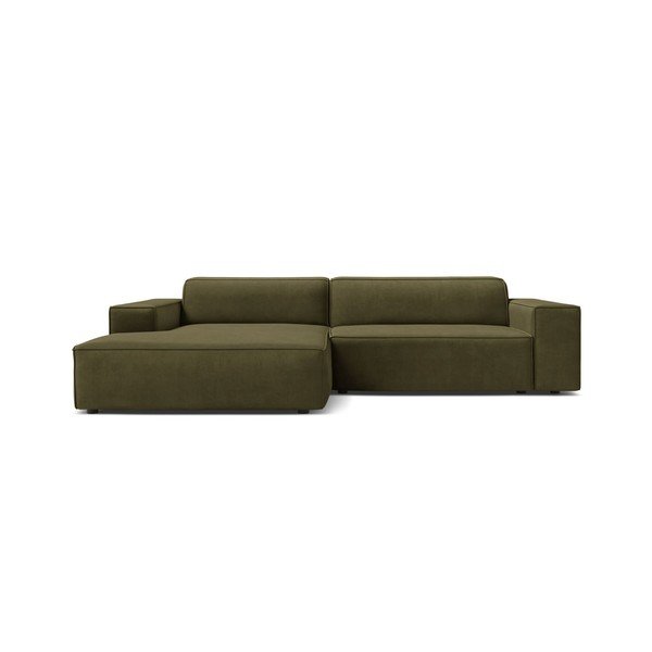 Aksamitny narożnik modułowy (lewostronny/z szezlongiem) w kolorze khaki Jodie – Micadoni -image-1