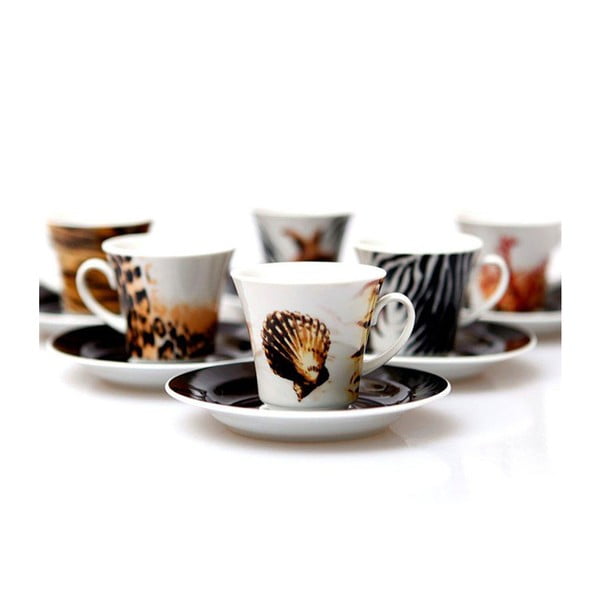 Komplet 6 porcelanowych filiżanek ze spodkami Kutahya Morski świat, 80 ml-image-1