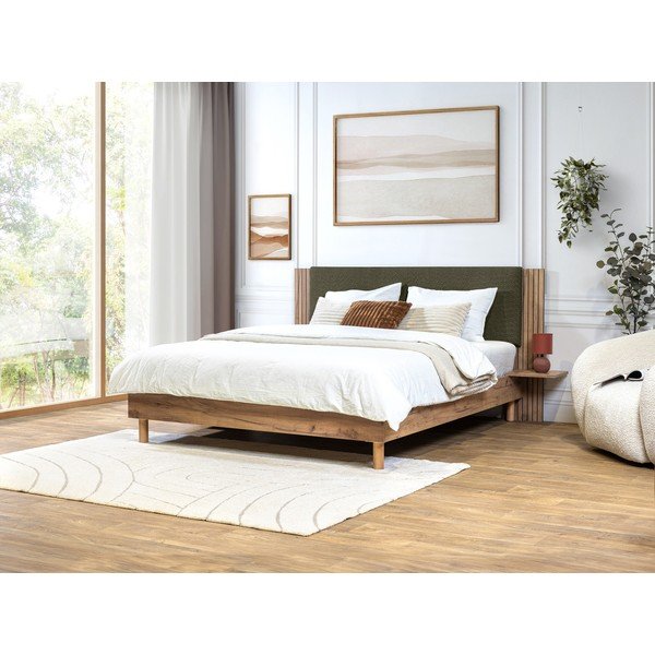 Zielone łóżko dwuosobowe ze stelażem 140x190 cm Lior – Bobochic Paris-image-1