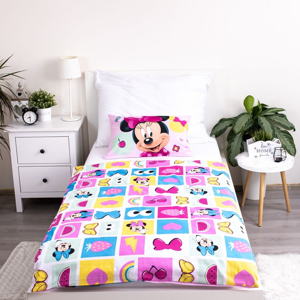 Różowa bawełniana pościel dziecięca do łóżeczka 100x135 cm Minnie "Sweet" – Jerry Fabrics (zdjęcie 3)