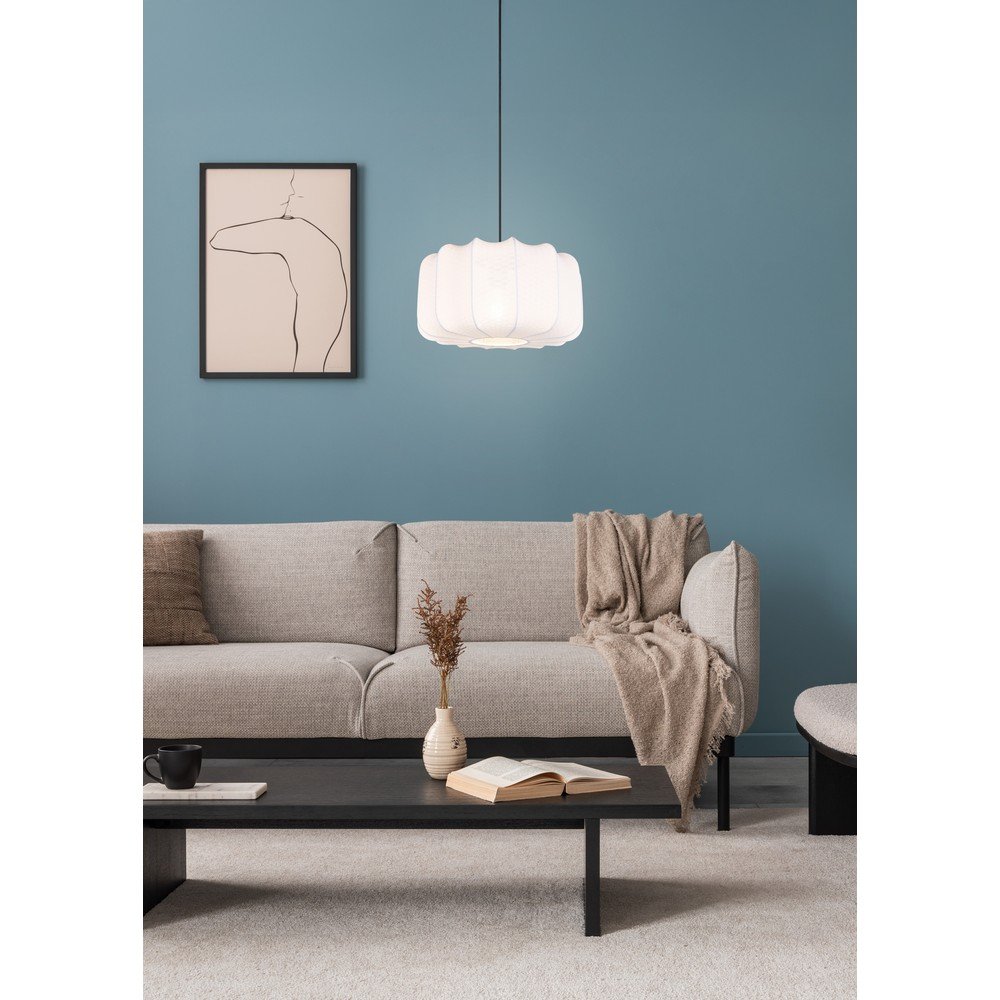 Biała metalowa lampa wisząca z tekstylnym kloszem ø 40 cm Madleine – Reality (zdjęcie 3)