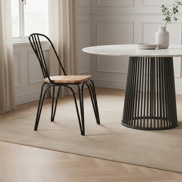 Czarne krzesło z litego drewna wiązu District – Premier Housewares-image-3