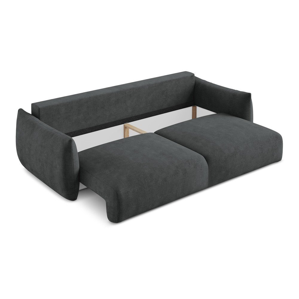 Ciemnoszara rozkładana sofa z tkaniny szenilowej 230 cm Leila – Makamii (zdjęcie 4)